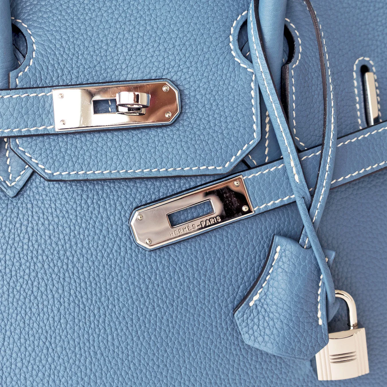 Hermes Blue Jean 35cm Birkin Leather Palladium Tote Satchel Chic and Sporty