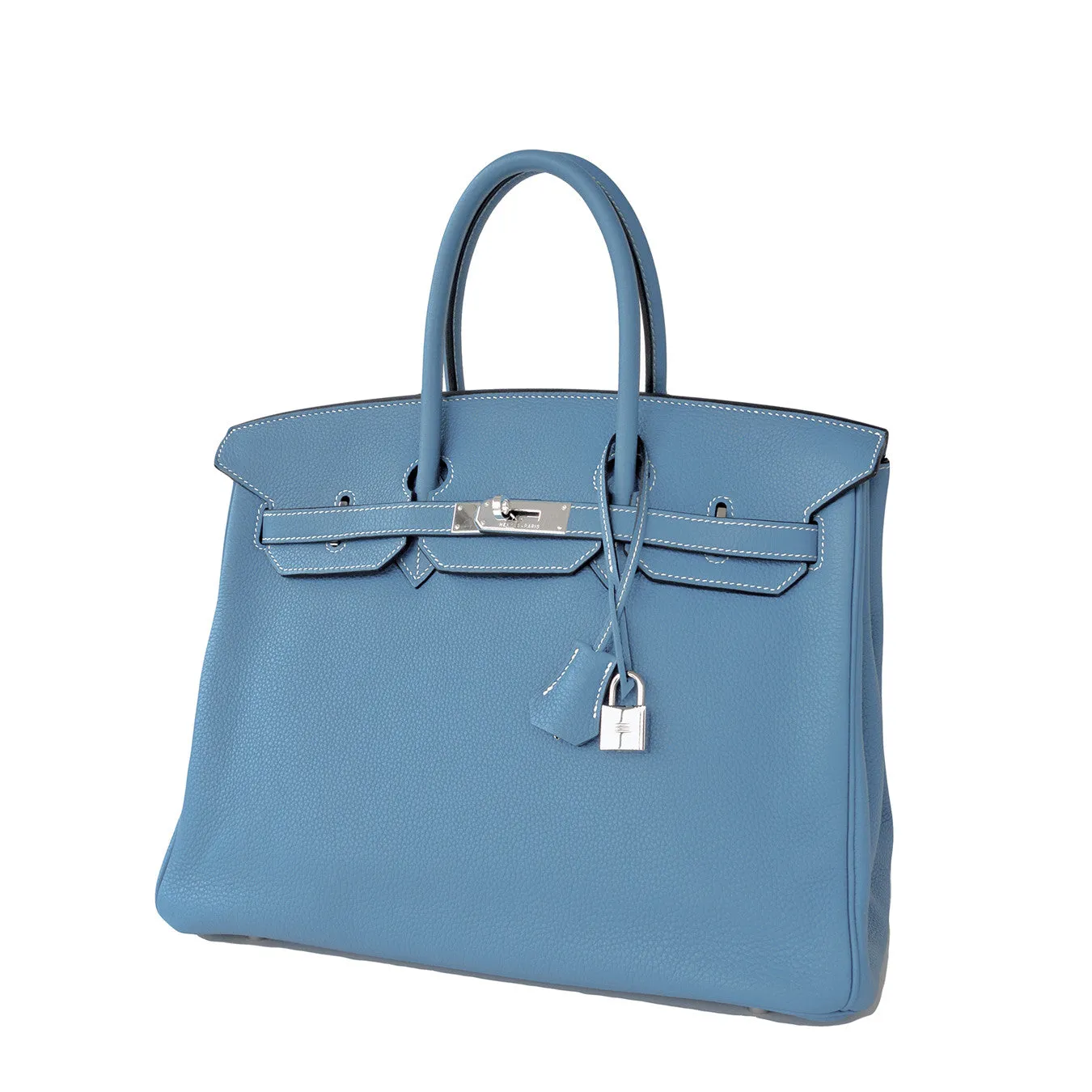 Hermes Blue Jean 35cm Birkin Leather Palladium Tote Satchel Chic and Sporty