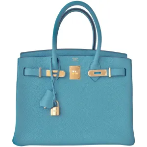 Hermes Blue Saint Cyr 30cm Birkin Gold GHW Satchel Bag Robin Egg Blue