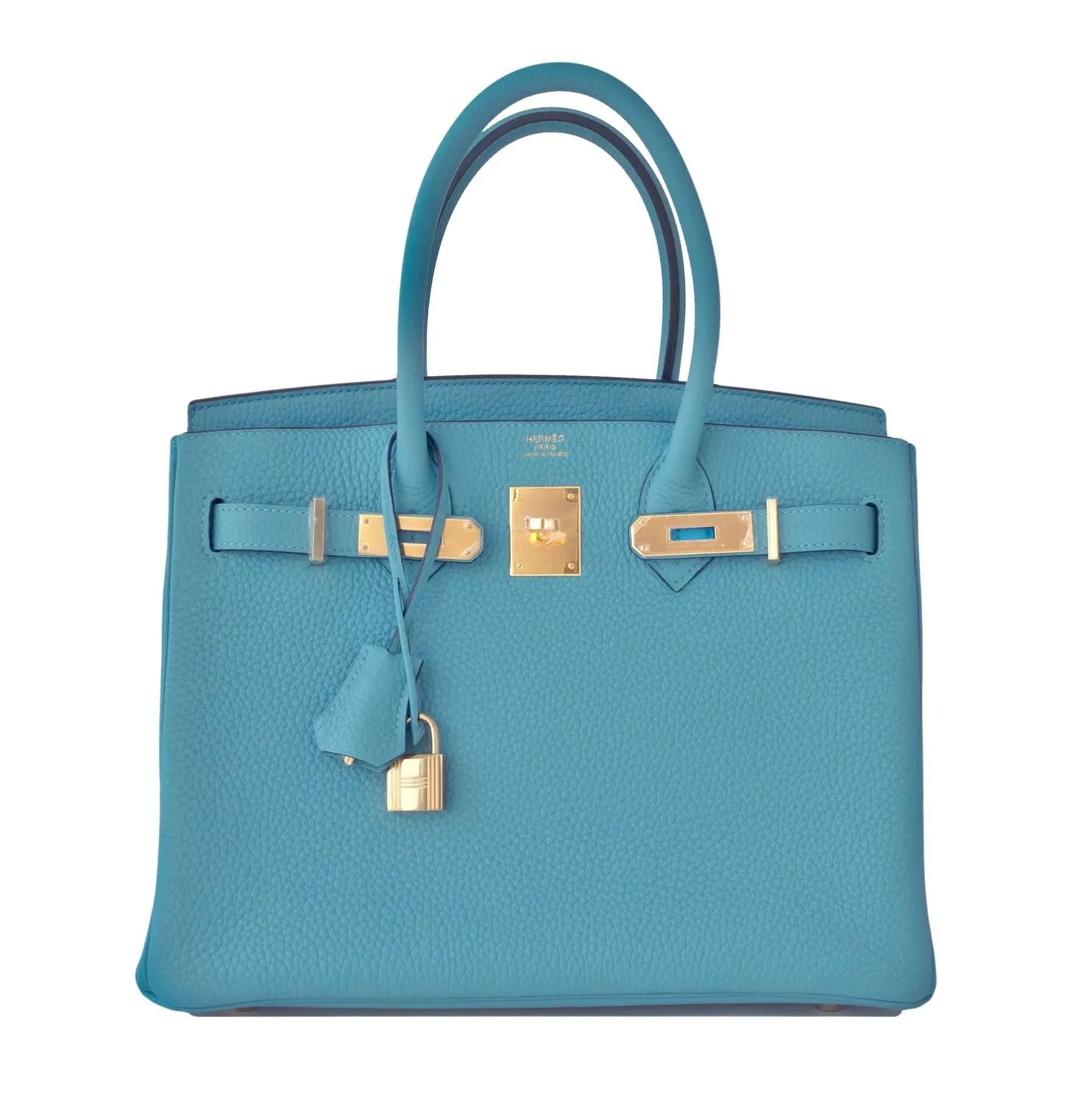 Hermes Blue Saint Cyr 30cm Birkin Gold GHW Satchel Bag Robin Egg Blue