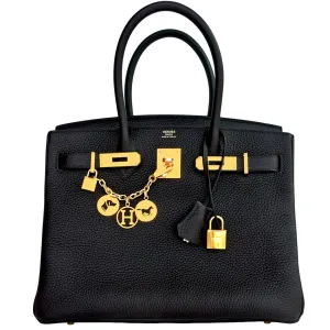 Hermes Prunoir 30cm Birkin Exotic Off Black Gold Tote Satchel Bag Stunning