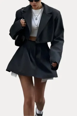 High Waist Short Skirt Long Sleeve Top Two-piece Suit