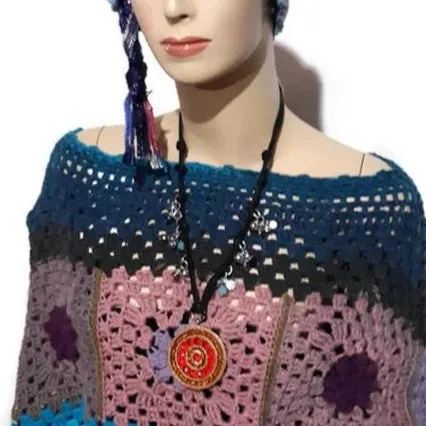 Hippie red pendant knotted beaded necklace, The red pendant necklace, handmade
