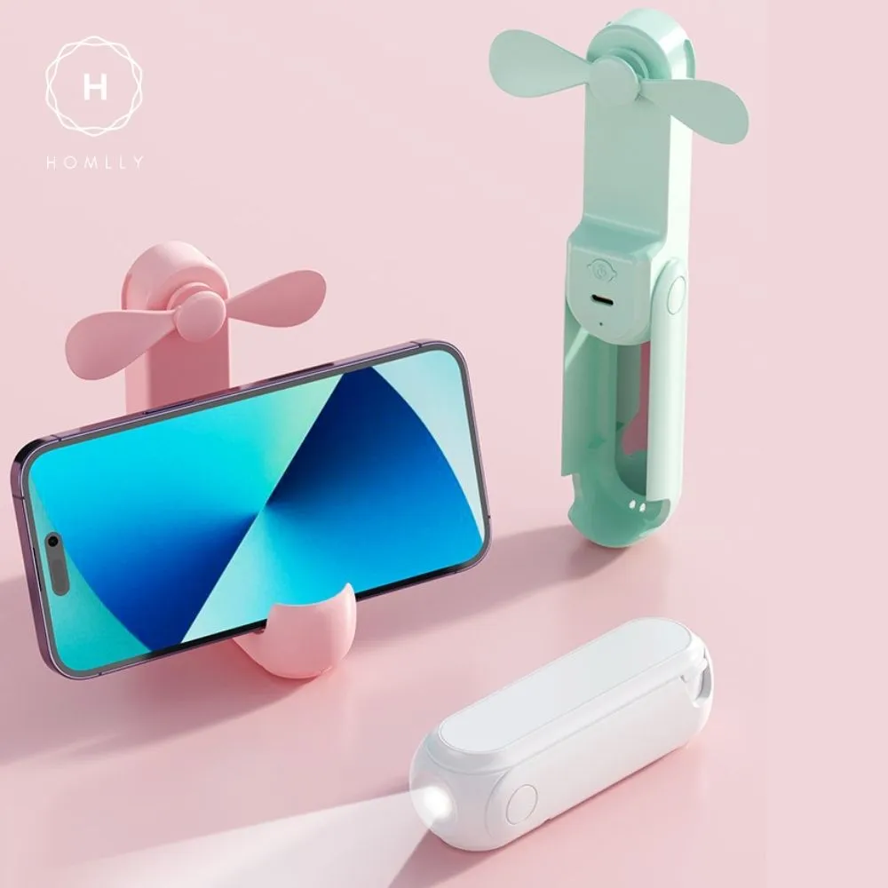 Homlly 5 in 1 Portable Handheld Pocket Fan with Power Bank, Flash Light, Mirror & Mobile Phone Holder