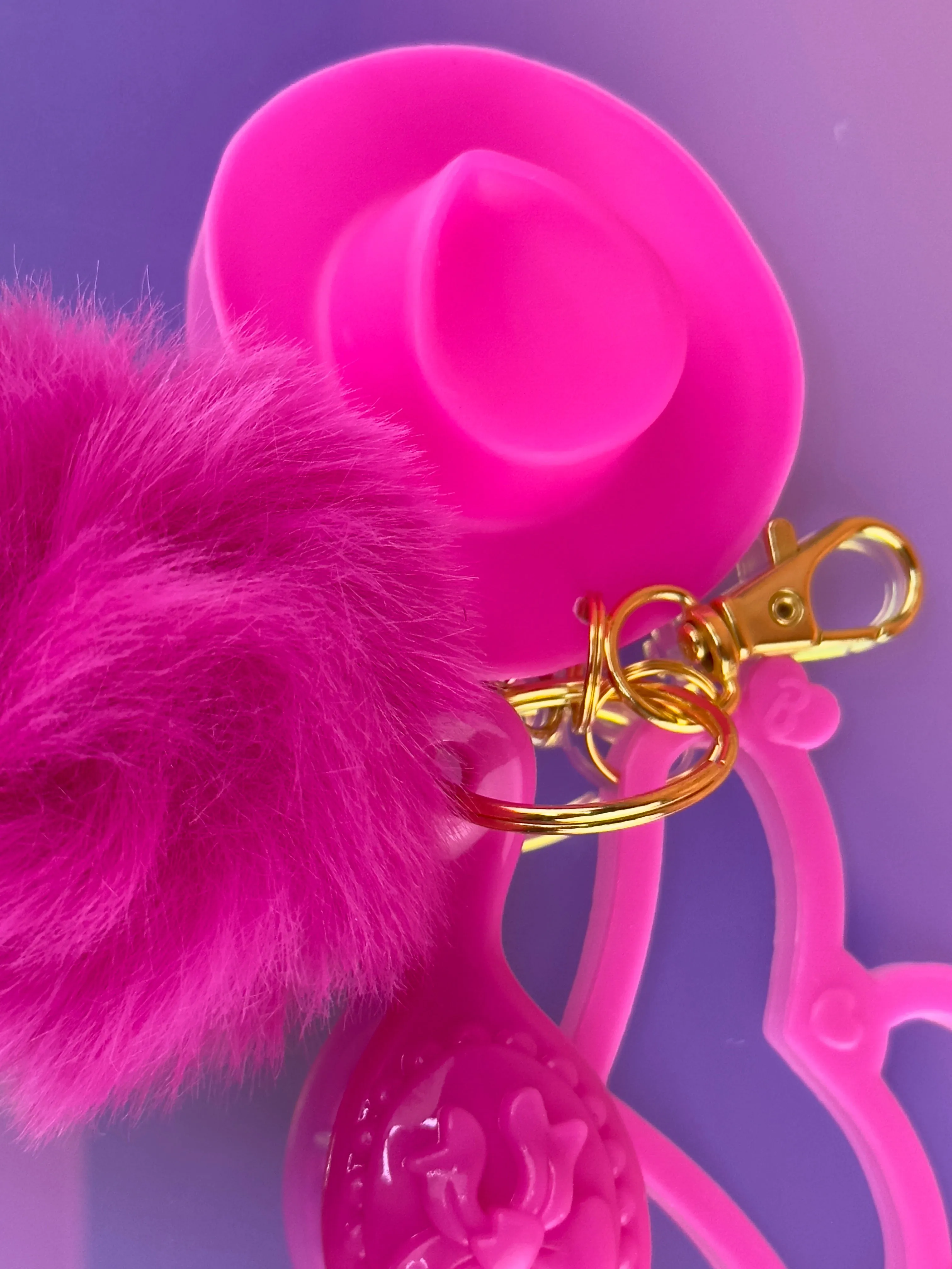HOT PINK Doll Keychain Charm | Puff   Cowboy Hat   Doll Brush   Doll Hanger