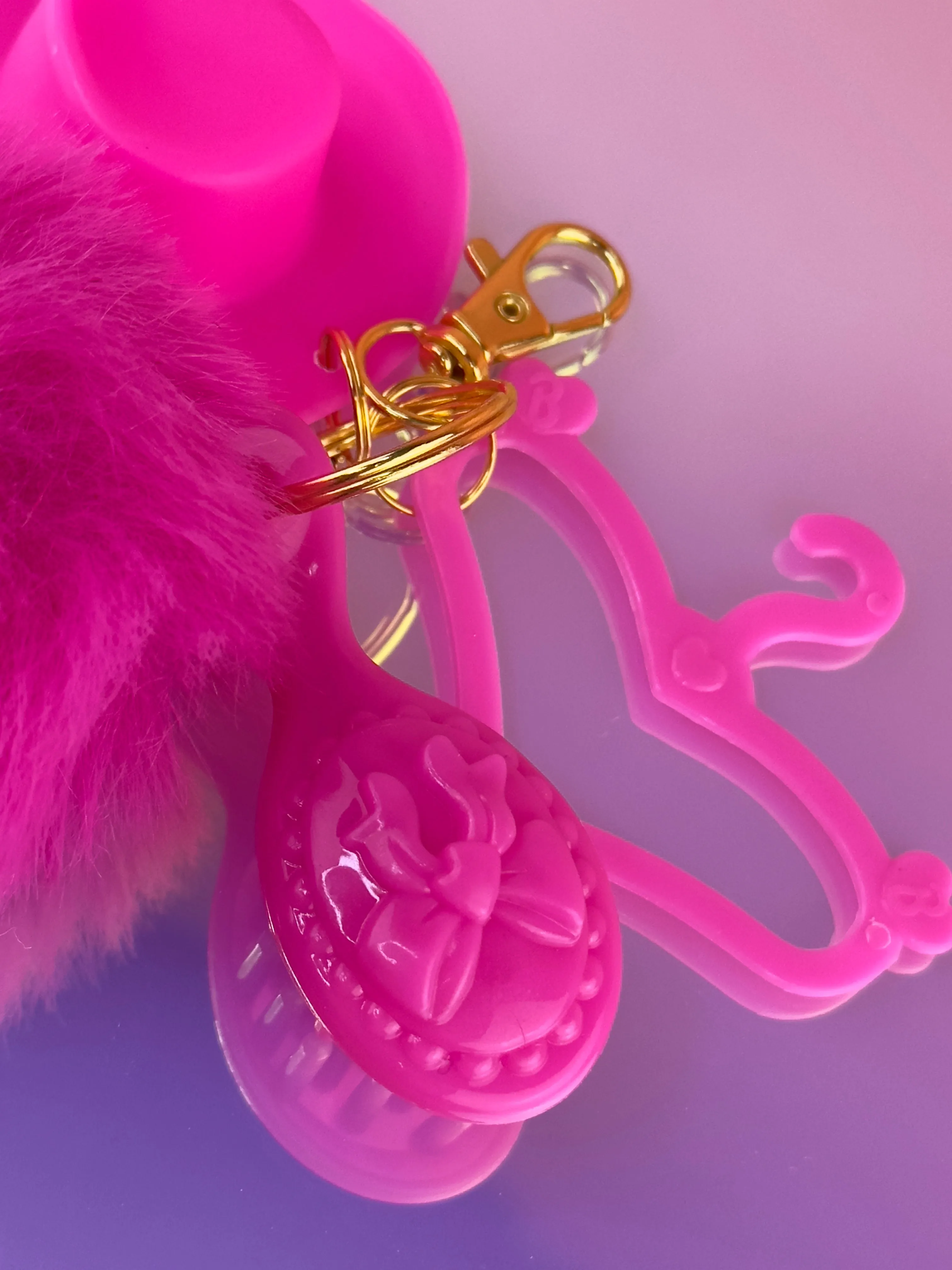 HOT PINK Doll Keychain Charm | Puff   Cowboy Hat   Doll Brush   Doll Hanger
