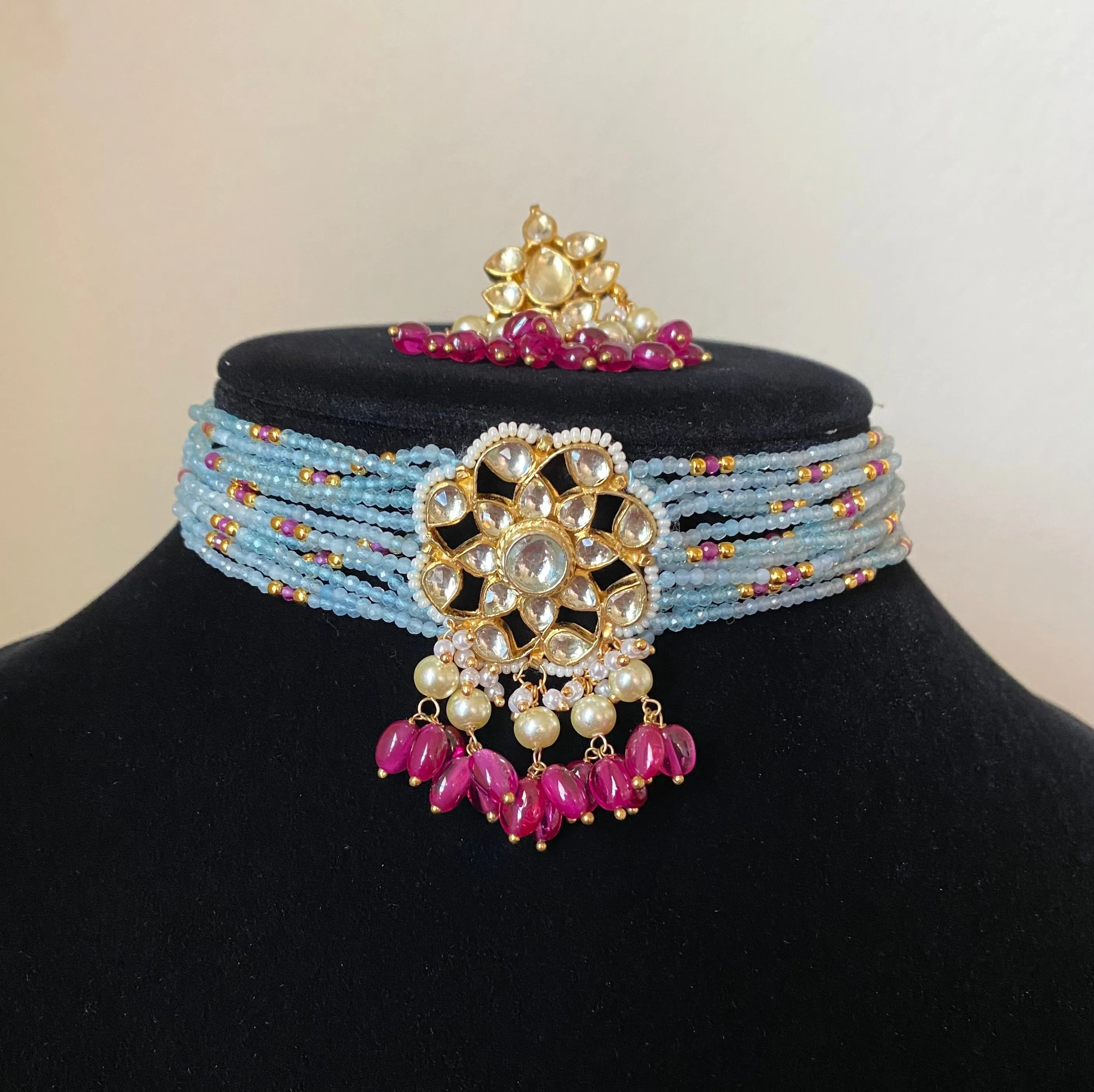 Ice Blue Labrodite Bead Choker Set SB44
