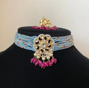 Ice Blue Labrodite Bead Choker Set SB44