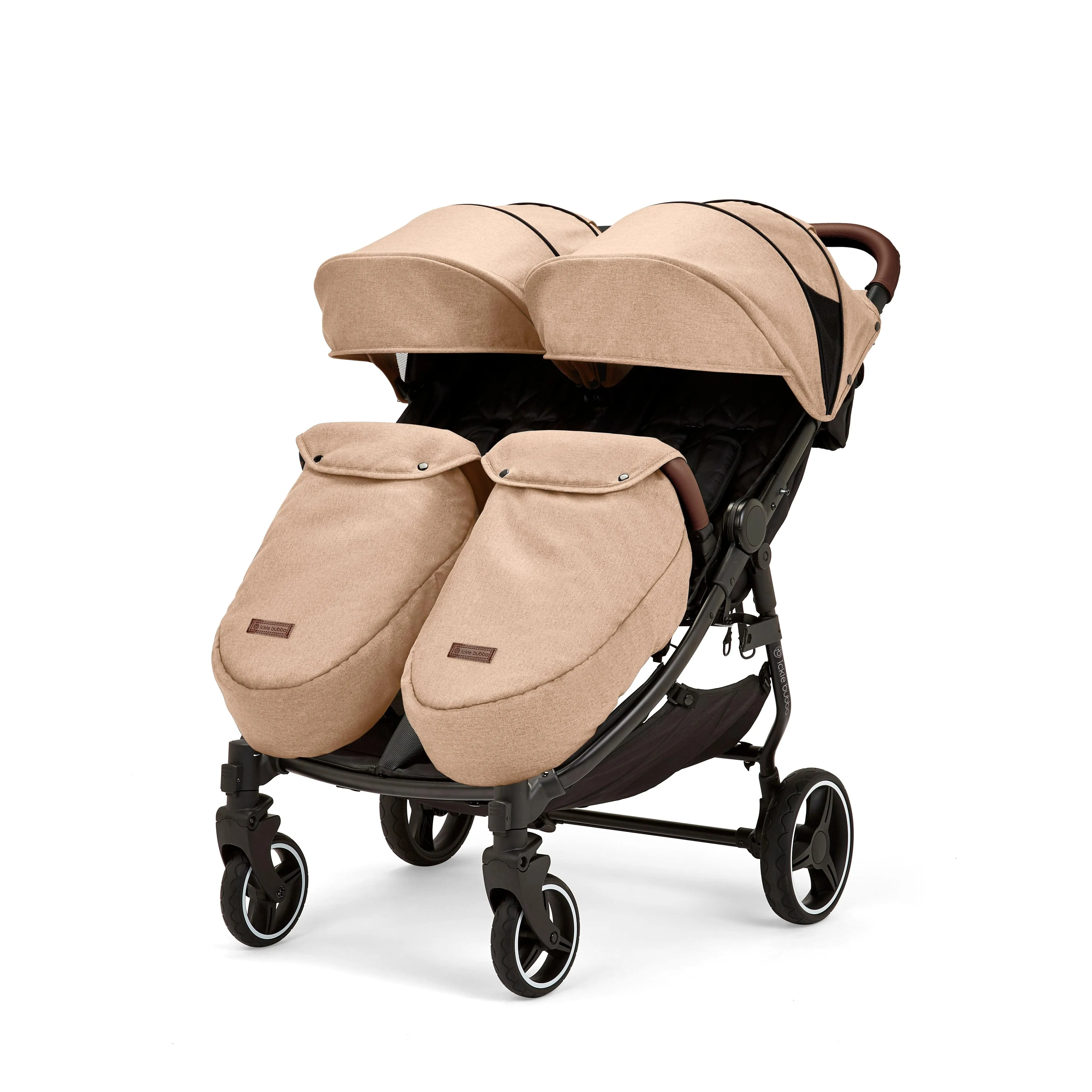 Ickle Bubba Venus Prime Double Stroller - Black / Biscuit / Tan