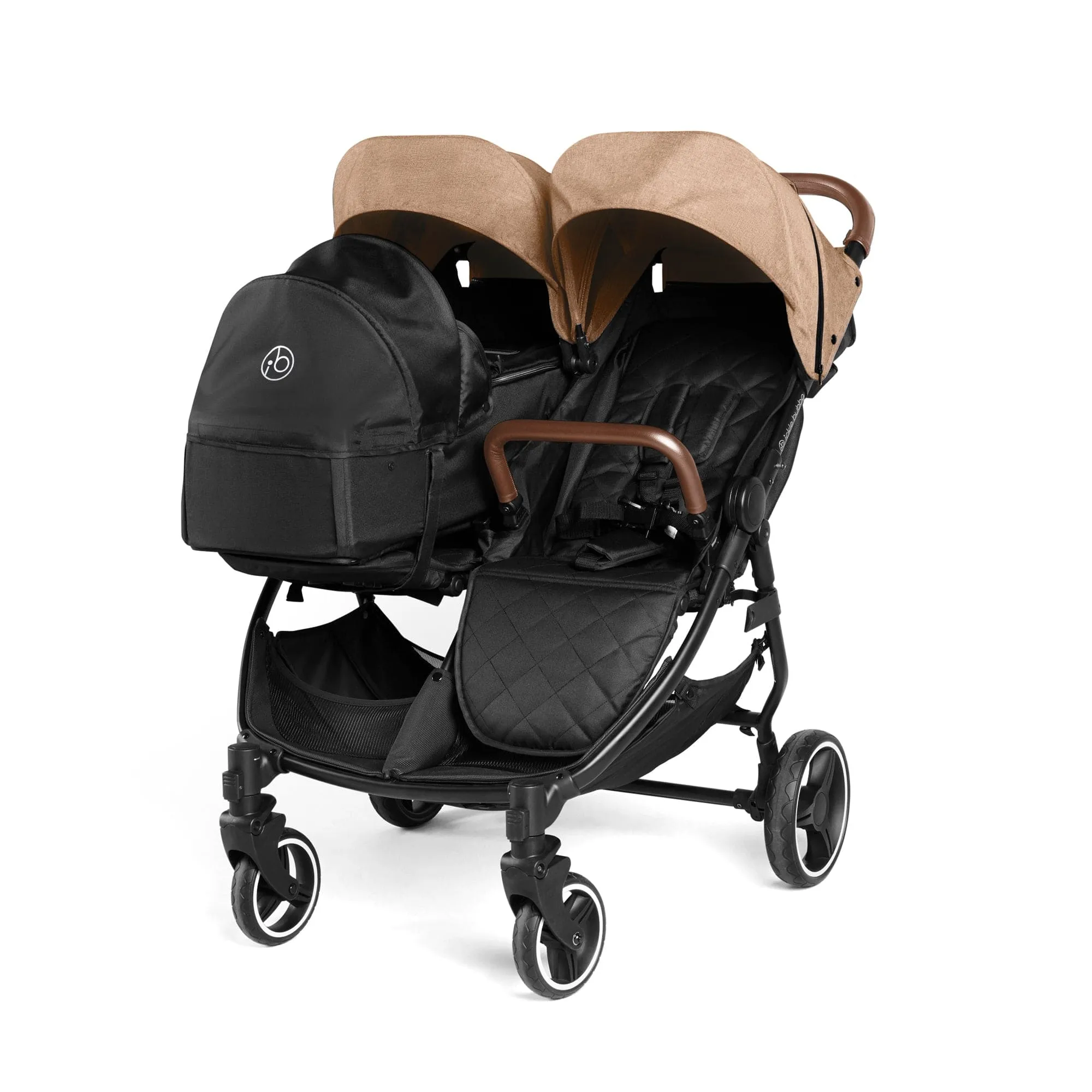 Ickle Bubba Venus Prime Double Stroller - Black / Biscuit / Tan