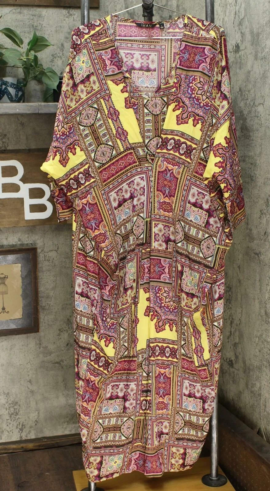 IMAN Women's City Chic Long Sleeve Printed Caftan Dress