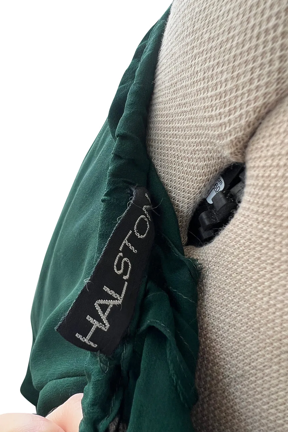 Incredible circa 1973 Halston Couture Green Silk Chiffon Backless & Plunging FrontJumpsuit
