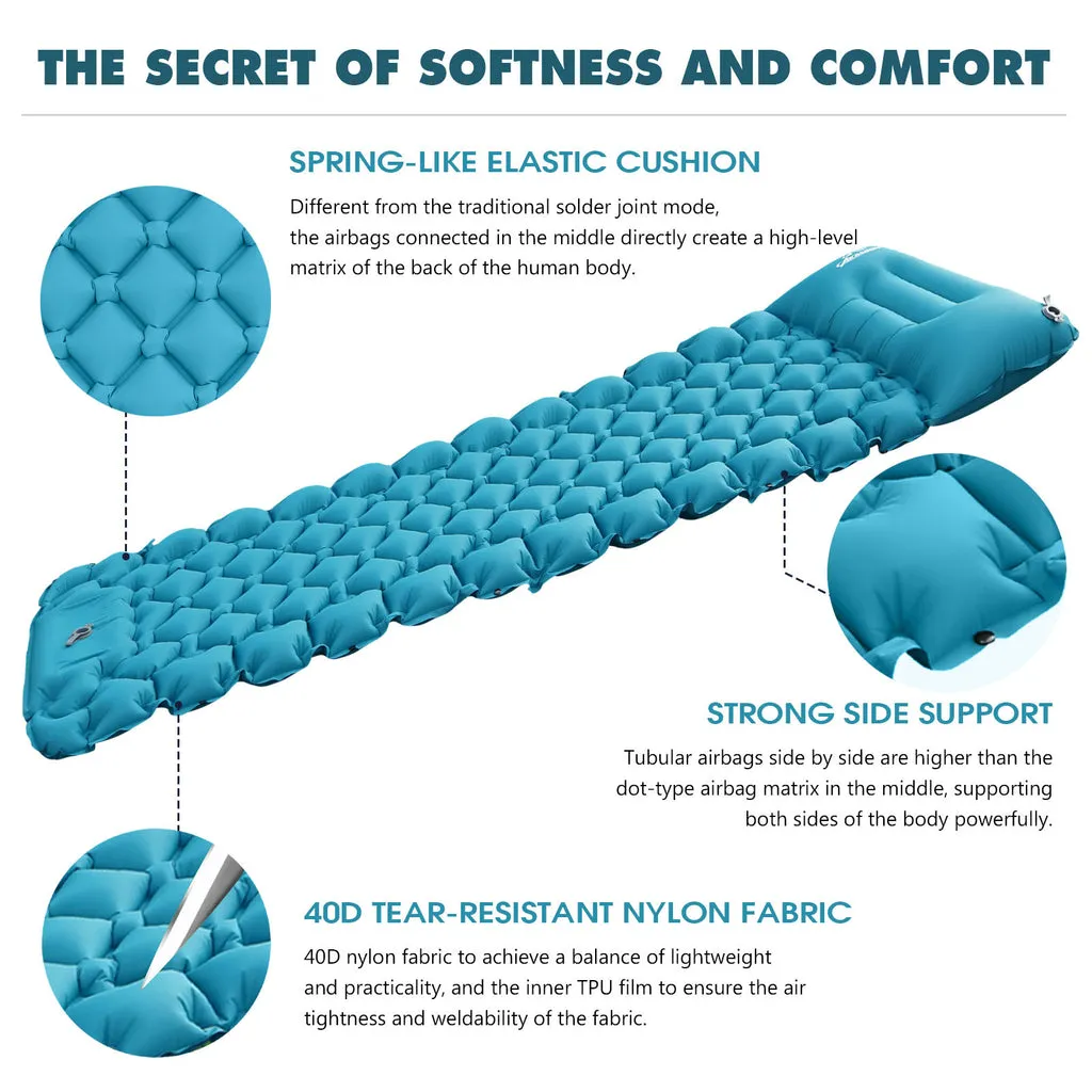 Inflatable Camping Mat with Pillow Built-in Pump