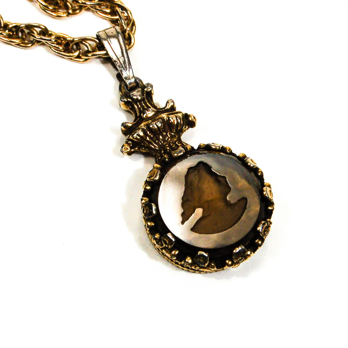 Intaglio Cameo Necklace with Topaz Crystal by Goldette