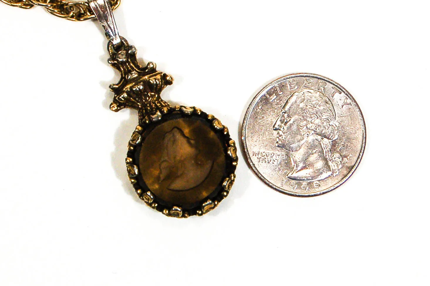Intaglio Cameo Necklace with Topaz Crystal by Goldette