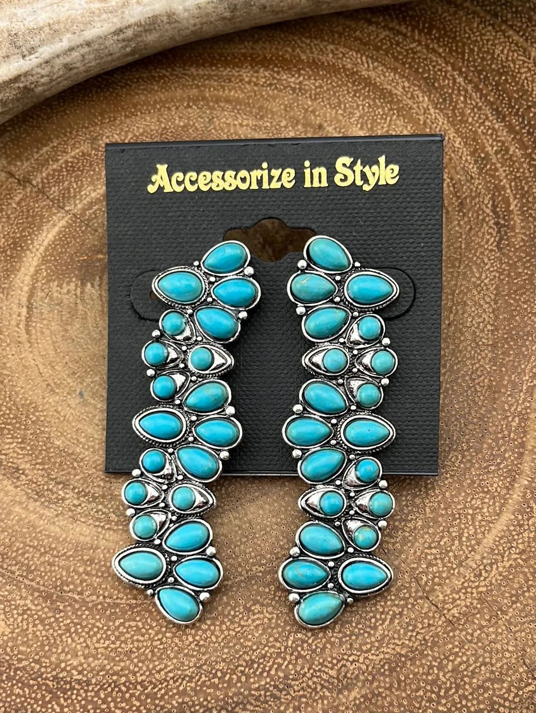 Ivy Long Cluster Post Earrings - Turquoise