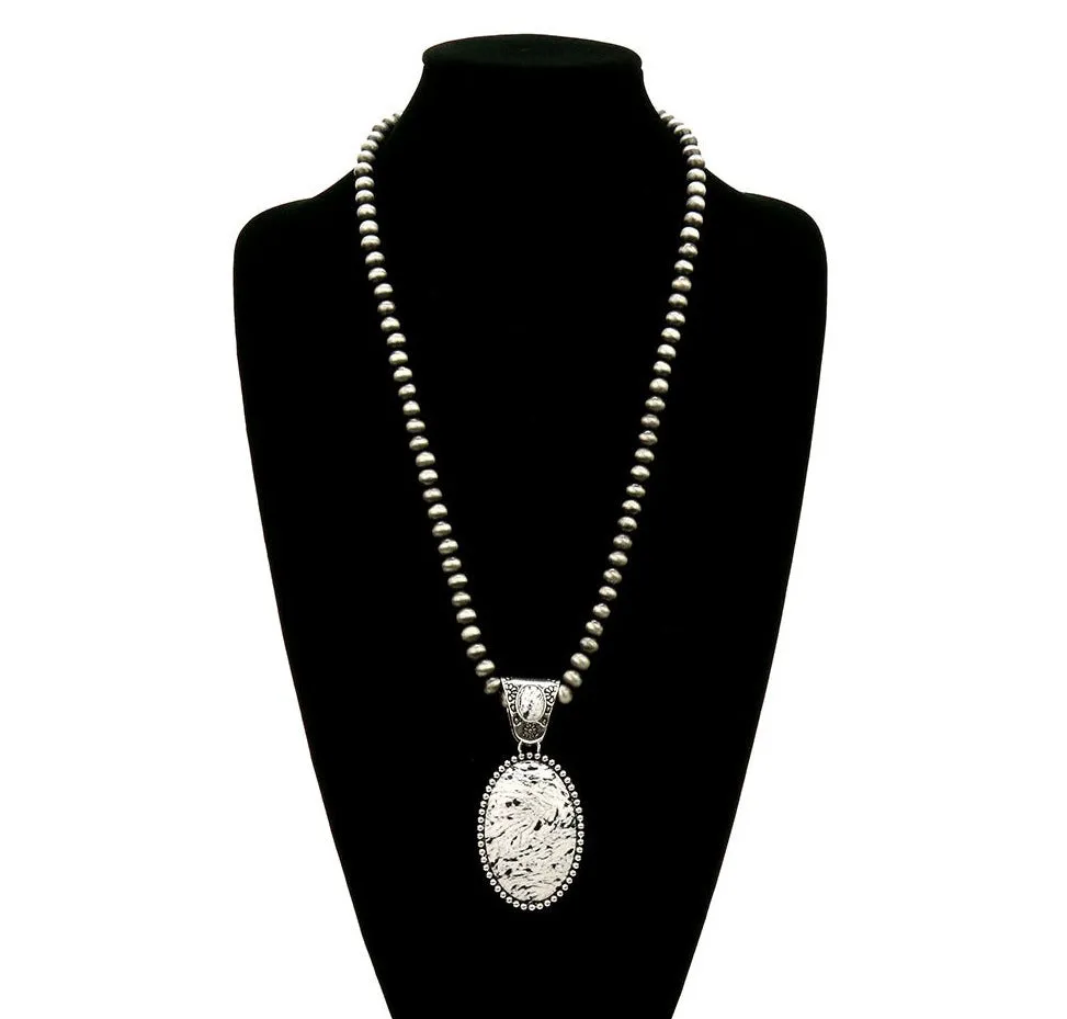 Jordan Fashion Navajo Necklace With Western Stone Oval Pendant - 27"