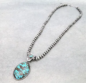 Jordan Fashion Navajo Necklace With Western Stone Oval Pendant - 27"