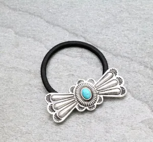 Julie Fashion Bowtie Concho Hair Tie - Turquoise