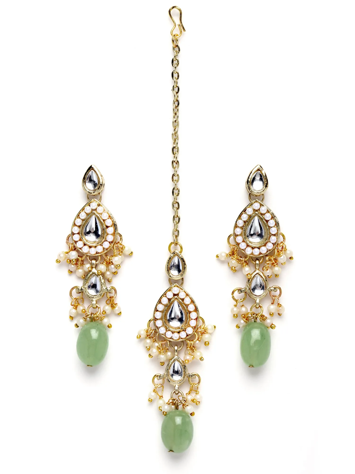 Karatcart Gold Plated Light Green Tumble Choker Necklace Set