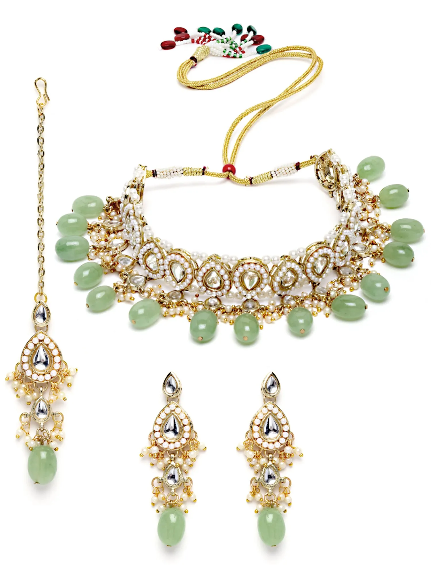 Karatcart Gold Plated Light Green Tumble Choker Necklace Set