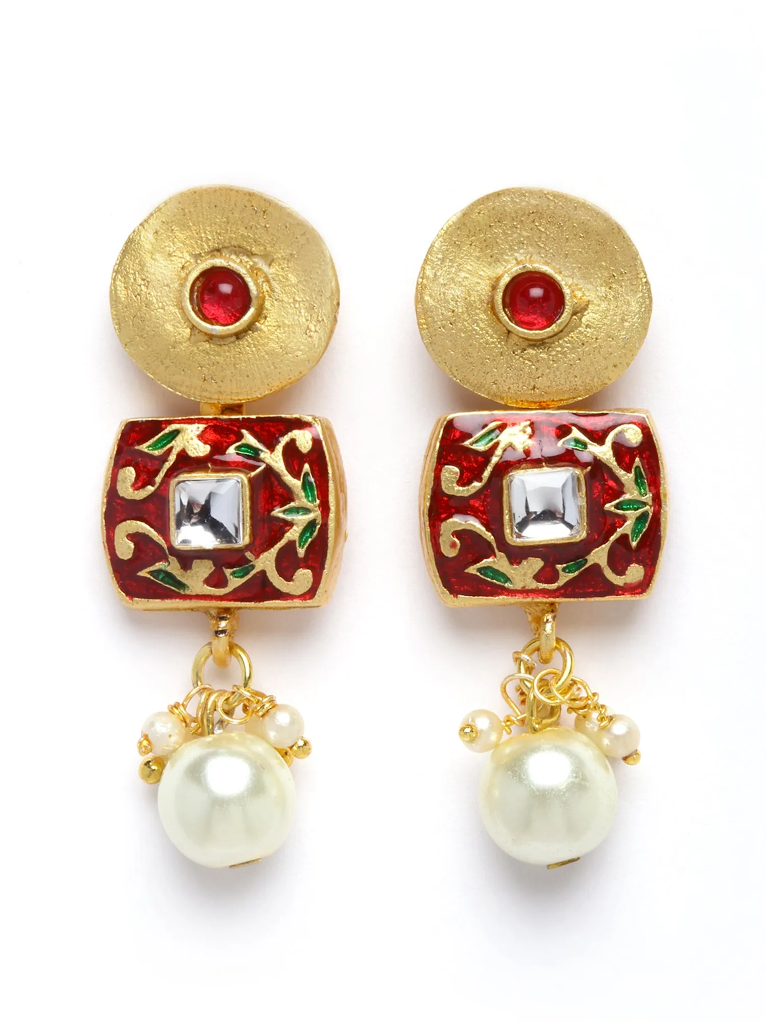 Karatcart Red Meena Pearl Beaded Choker Necklace Set