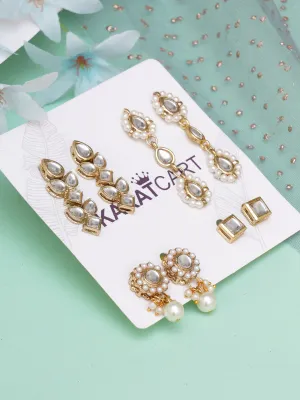 Karatcart Set of 4 Handcrafted Kundan Earrings Combo for Women