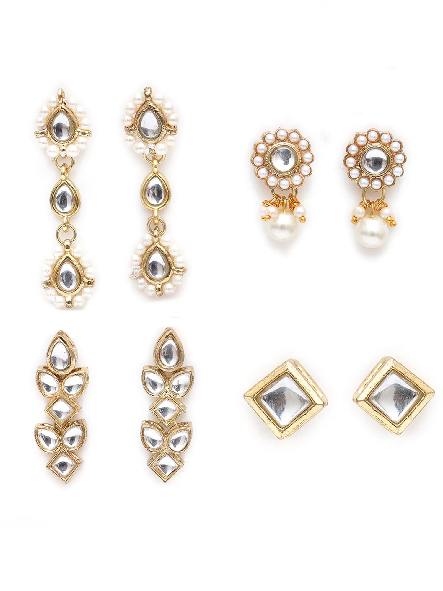 Karatcart Set of 4 Handcrafted Kundan Earrings Combo for Women