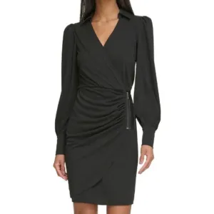Karl Lagerfeld Paris Ruched Zip Faux Wrap Dress 6