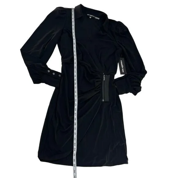 Karl Lagerfeld Paris Ruched Zip Faux Wrap Dress 6