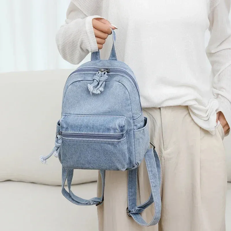 Kawaii Cowboy Zipper Backpack 🎒✨ | Soft Handle & Air Cushion Comfort | Large Capacity Denim Bag for Casual Adventures 💖🌟