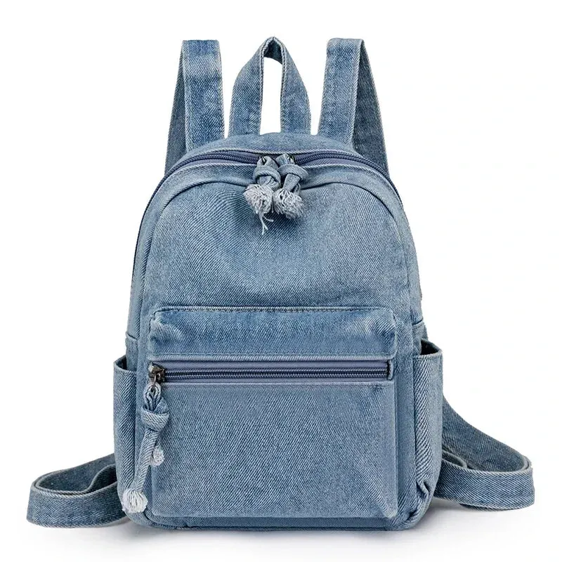 Kawaii Cowboy Zipper Backpack 🎒✨ | Soft Handle & Air Cushion Comfort | Large Capacity Denim Bag for Casual Adventures 💖🌟
