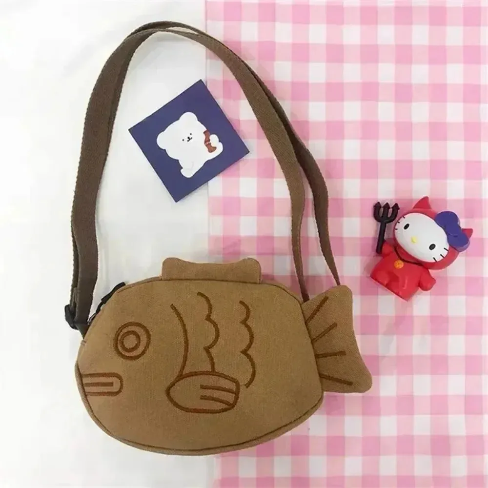 Kawaii Taiyaki Canvas Backpack 🍰🎒 | Cute Japanese Crossbody Bag for Women 💖✨