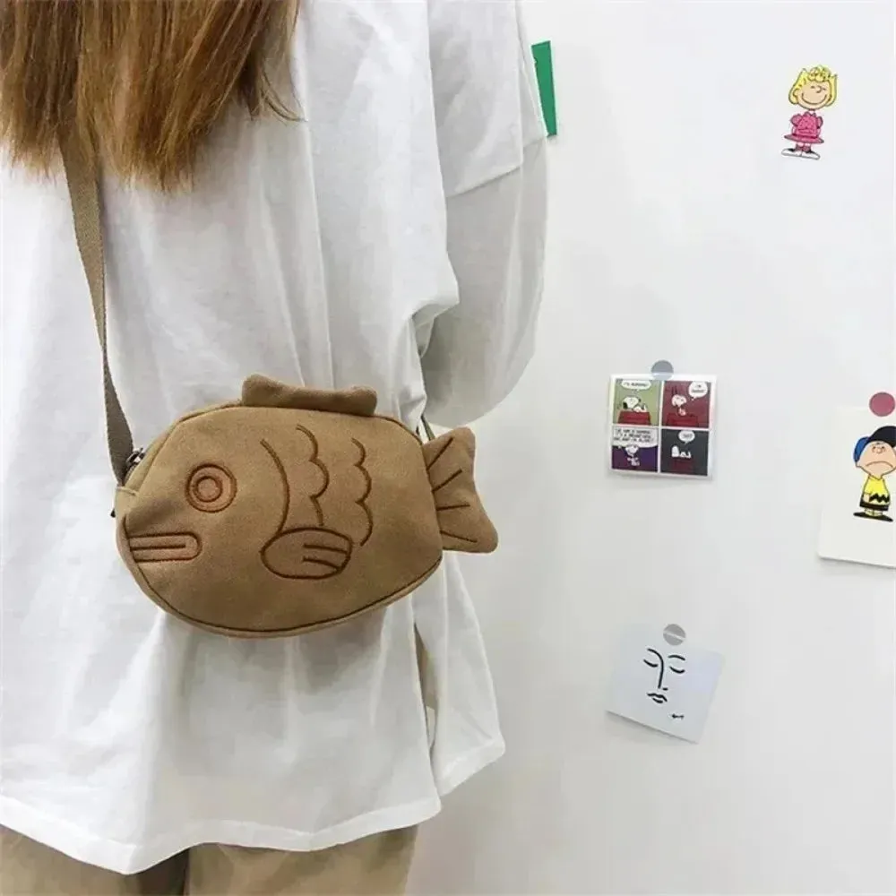 Kawaii Taiyaki Canvas Backpack 🍰🎒 | Cute Japanese Crossbody Bag for Women 💖✨