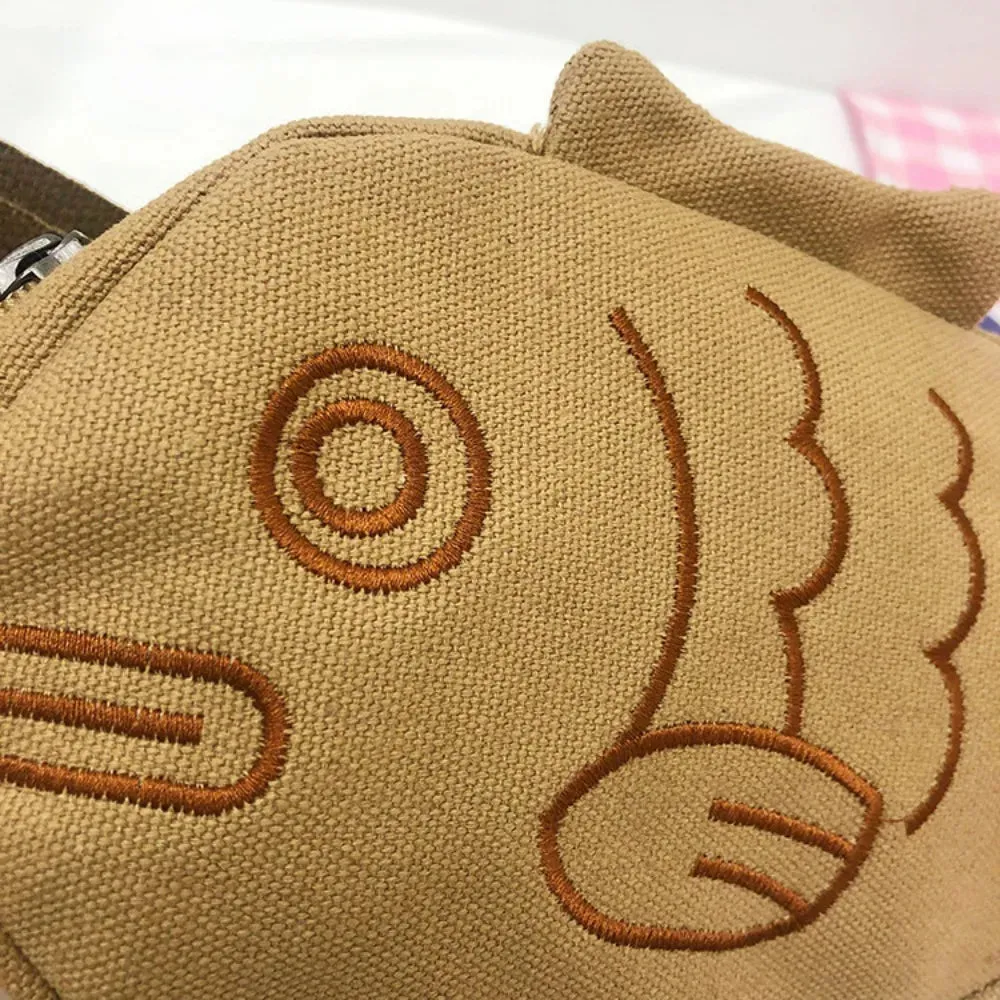 Kawaii Taiyaki Canvas Backpack 🍰🎒 | Cute Japanese Crossbody Bag for Women 💖✨
