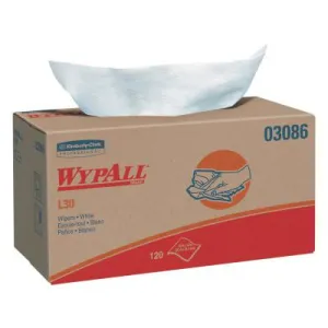 Kimberly-Clark Professional WypAll® L30 Wipers, White, 10 in W x 10.8 in L, 120 Sheet, Pop-Up Box, 03086