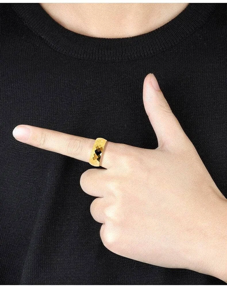 Korean Style Hip-Hop Golden Tungsten Carbide