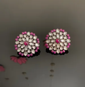 Kundan Flower Design Studs With Victorian Plating DT24