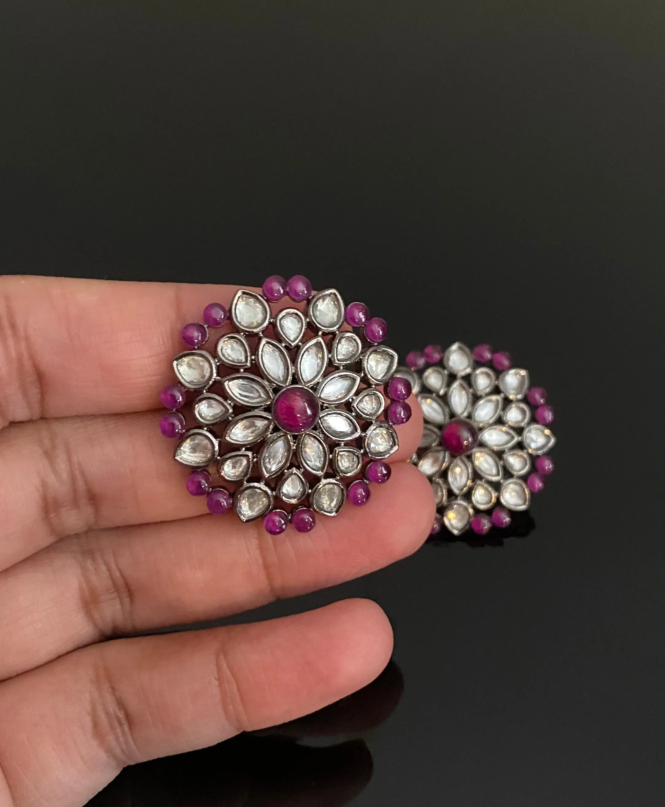 Kundan Flower Design Studs With Victorian Plating DT24