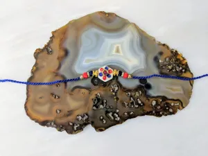 Kundan Rakhi with White Flower Multi Color Designer Blue Thread Rakhi For Men