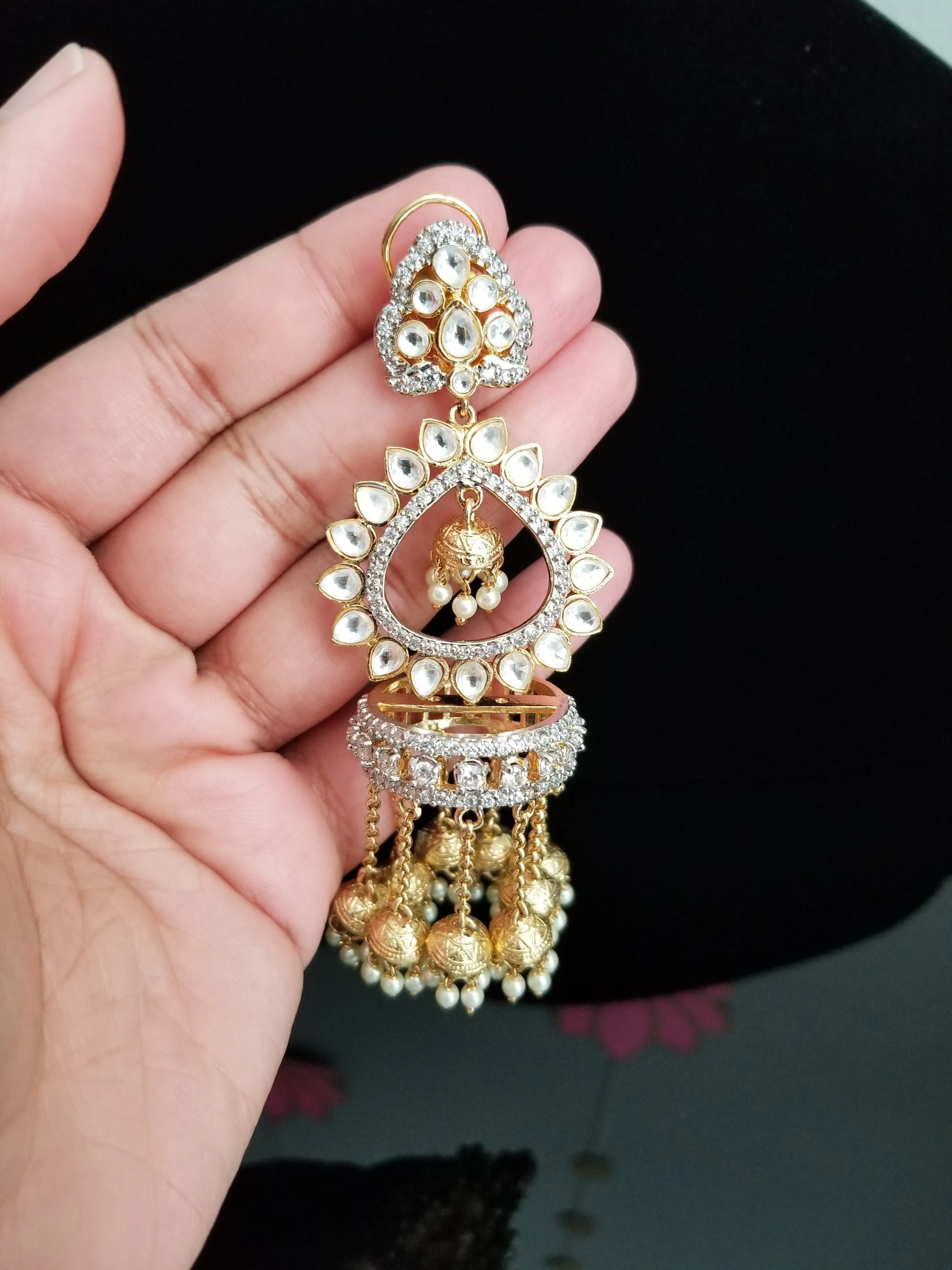 Kundan Statement Earrings With Tassel Jhumkas