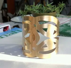 Large, Gold Colored Brass, Hand-Made Cut Out Cuff Bracelet - 0077