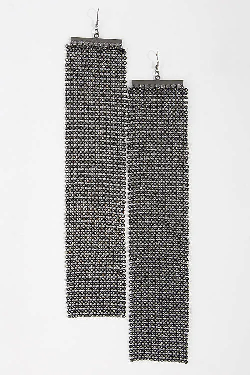 Large Rhinestone Drop Earring- Black/Clear