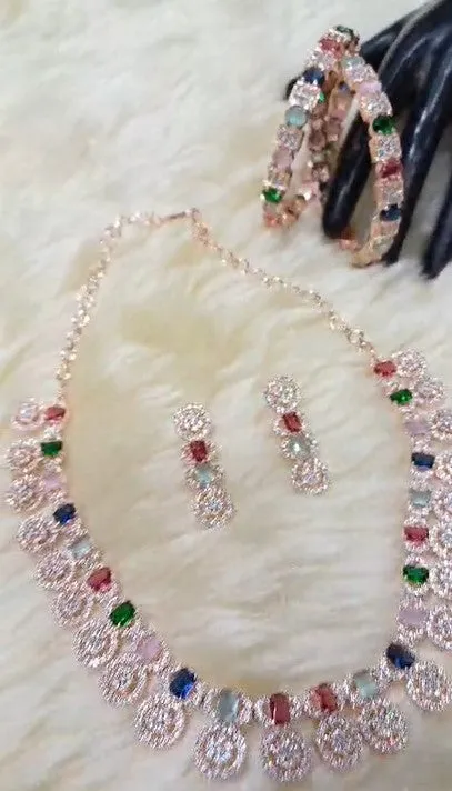 Latest Designer American Diamond Multicolor Jewelry Set