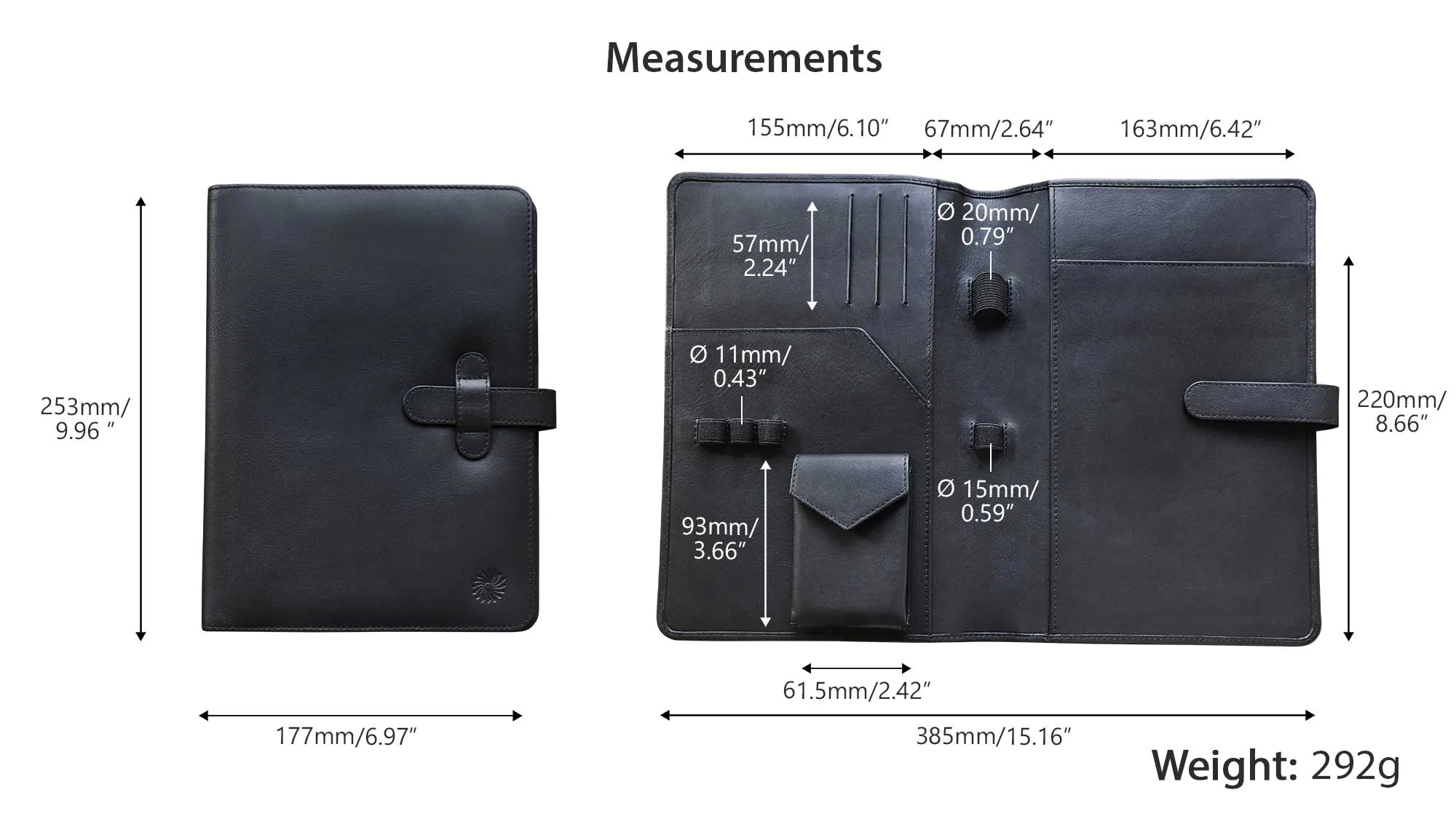 Leather Notebook Cover A5 - Compact - Black