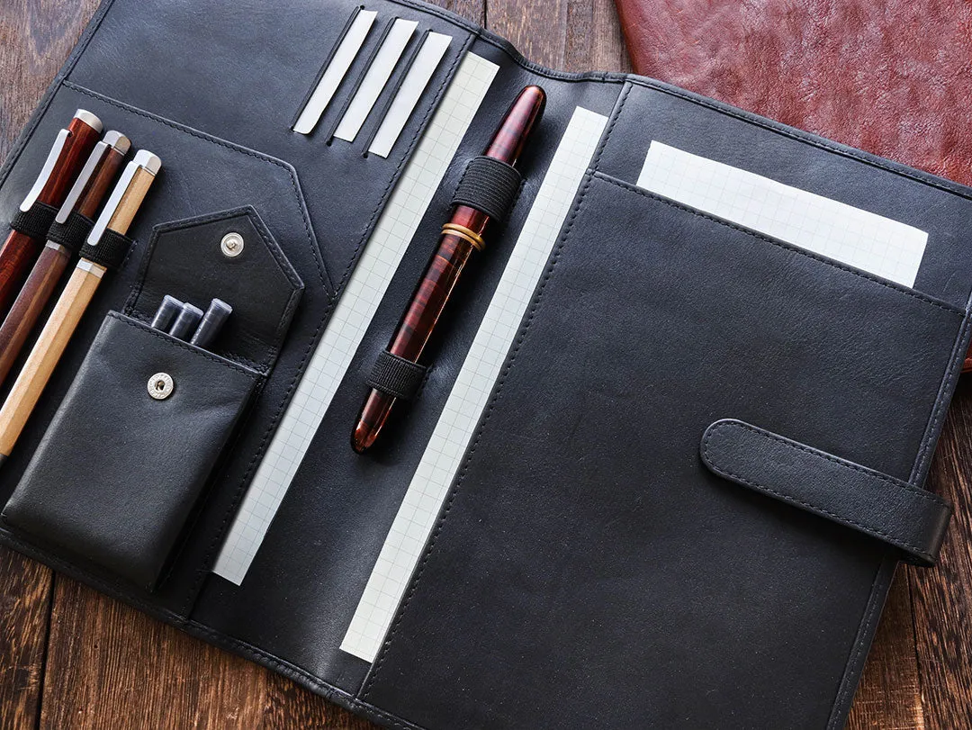 Leather Notebook Cover A5 - Compact - Black
