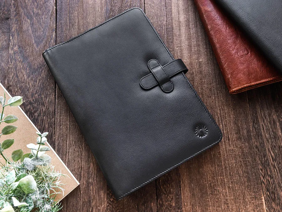 Leather Notebook Cover A5 - Compact - Black