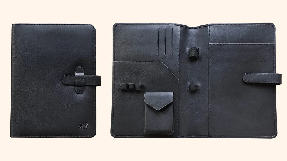 Leather Notebook Cover A5 - Compact - Black