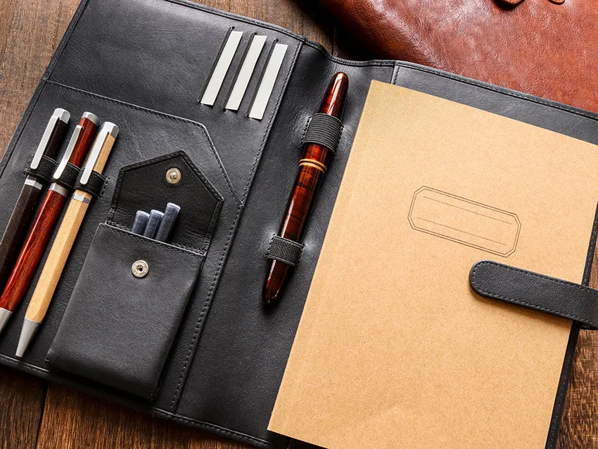 Leather Notebook Cover A5 - Compact - Black