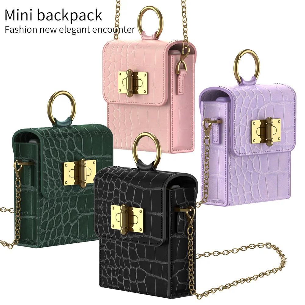 Leather Pattern Mini Backpack Shoulder Case For Samsung Flip5 Flip4 Flip3